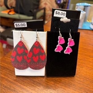New set Cute heart sunglasses earrings and red heart drop earrings